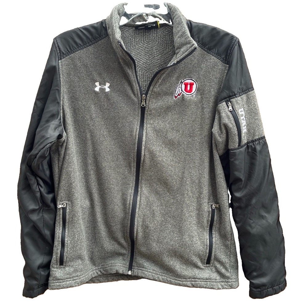Under Armour-Cold Gear-Jacket Utah Utes Gray Full Zip Team Issued Insulated Sz L